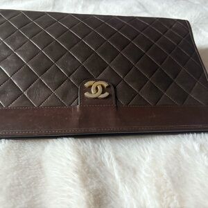 CHANEL Brown Quilted Clutch